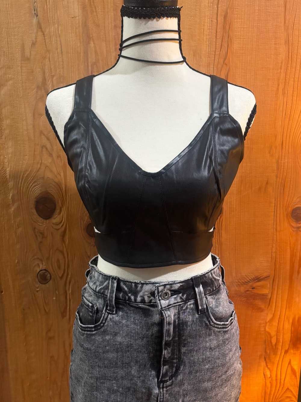 Black Faux Leather Bralette Crop Top